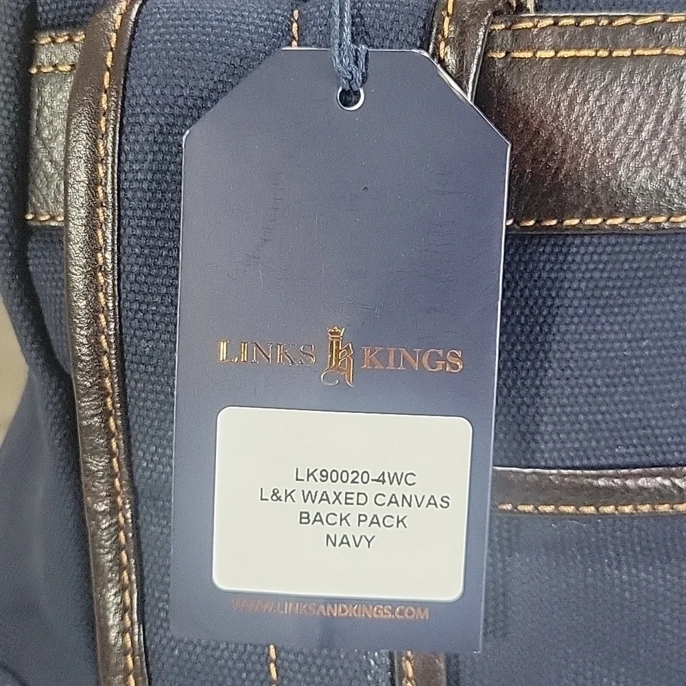 Men's Links & Kings Navy and Brown Canvas Leather Backpack New